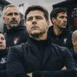 New Premier League managers 2026-27 including Crystal Palace, Bournemouth, Liverpool and Manchester City bosses pictured outside Stamford Bridge and the Vitality Stadium