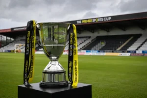 Premier Sports Cup preview: the trophy on display pitchside ahead of the 2026/27 group stage opening weekend